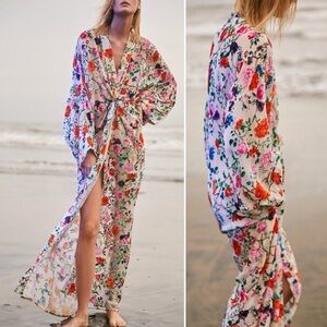 FRANCESCA MIRANDA Francesca Floral Silk Blend Devore Long Kimono